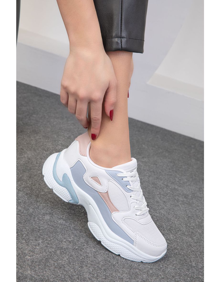 White-Powder-Blue Women's Sneaker 18147