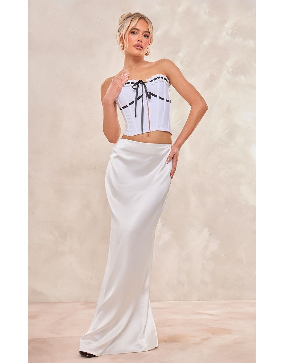 Shop Prettylittlething White Satin A Line Maxi Skirt Online in Bahrain VogaCloset
