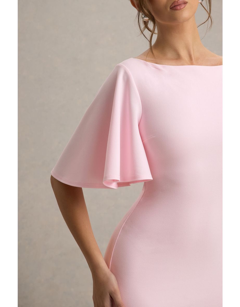 Ashling | Pink Flutter-Sleeve Hanky-Hem Midi Dress - 5