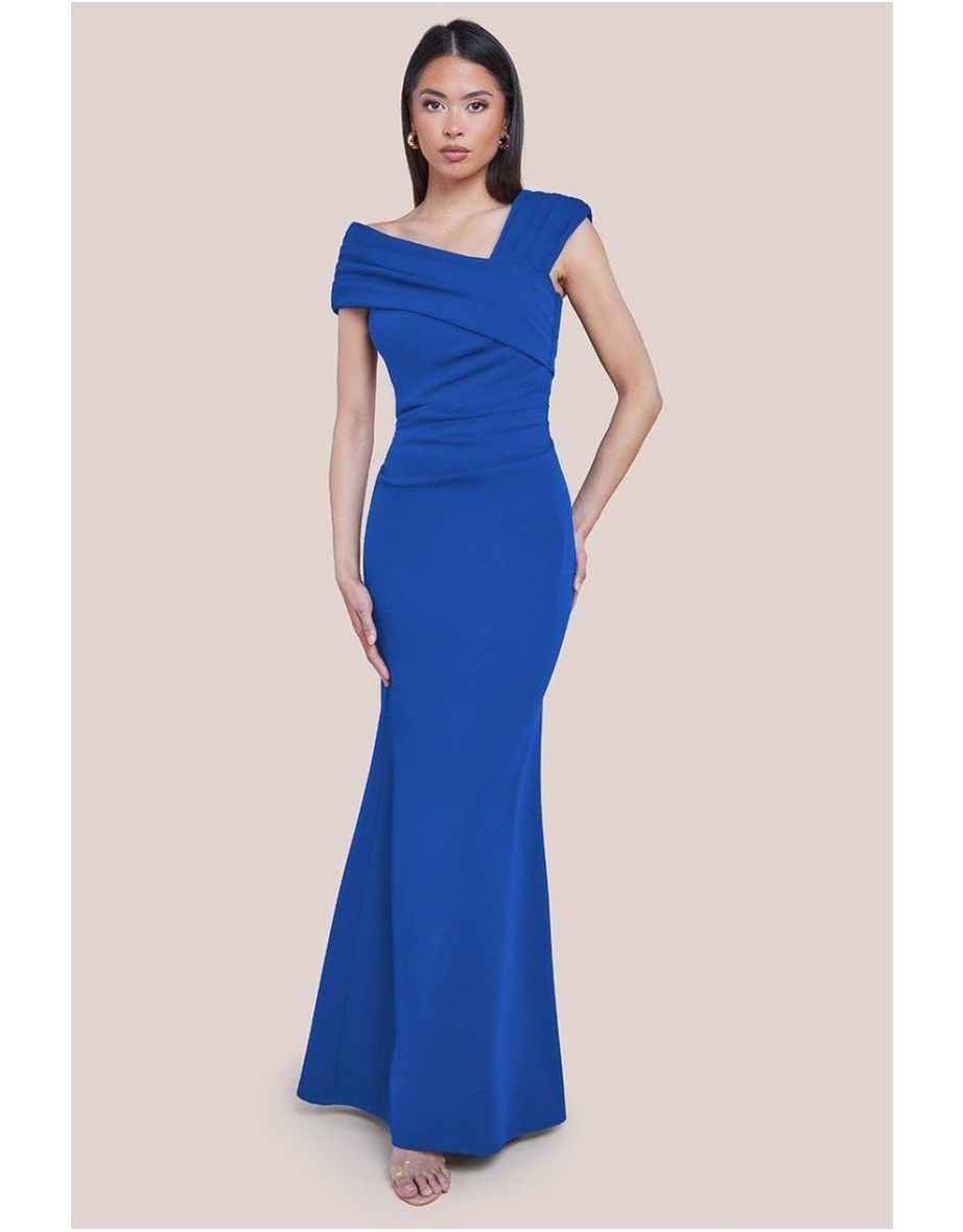 Goddiva One Shoulder Evening Maxi Dress - Royal Blue