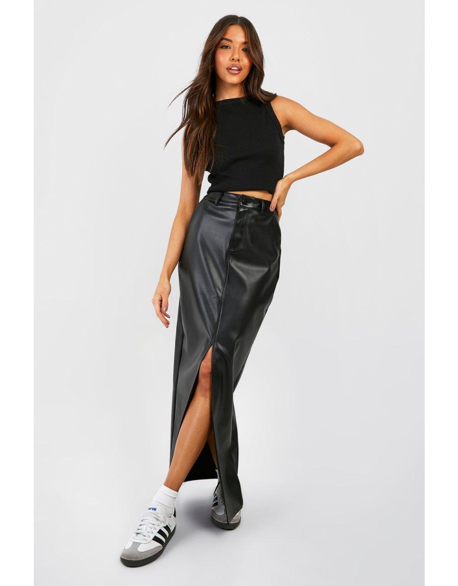 High waist split leather skirt top