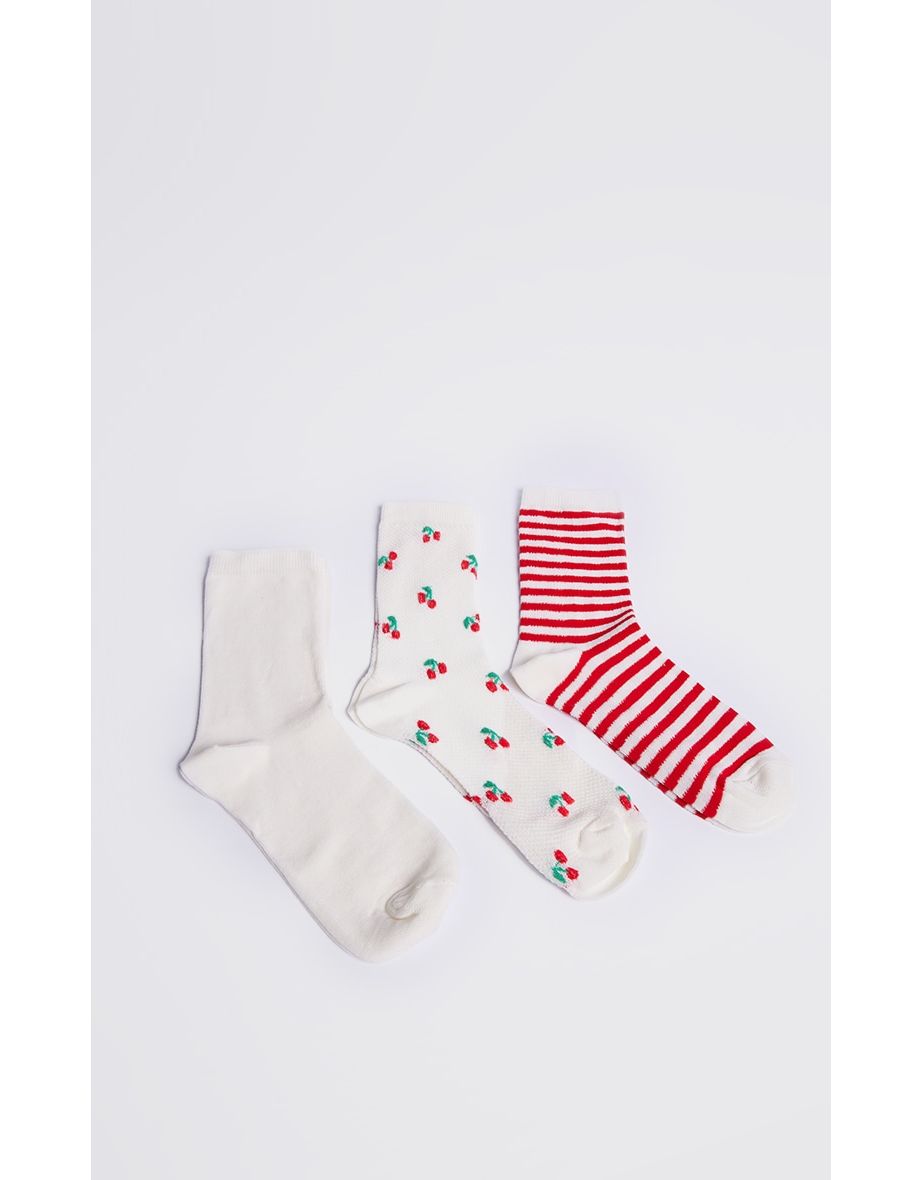 Red Gingham Cherry 3 Pack Socks - 2