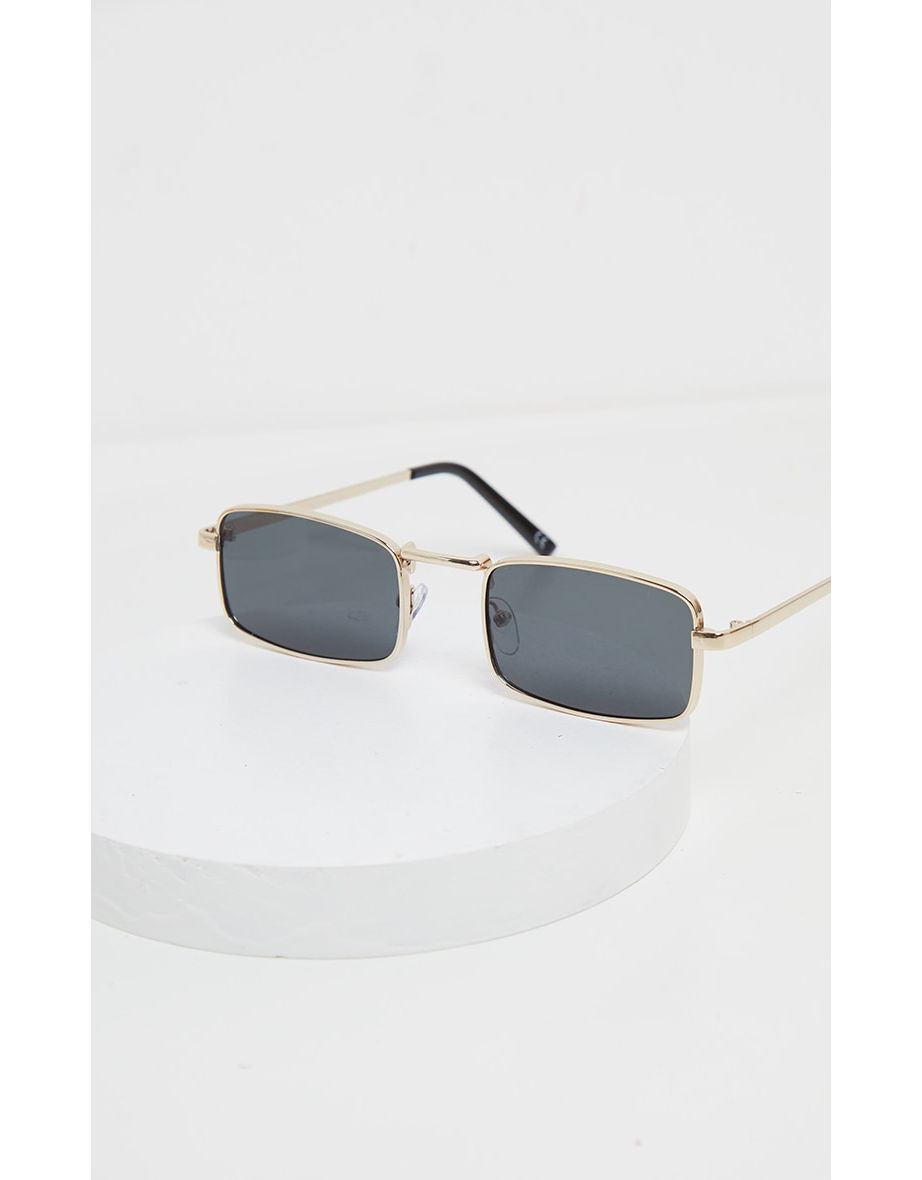 Gold Frame Black Lens Small Square Sunglasses - 3