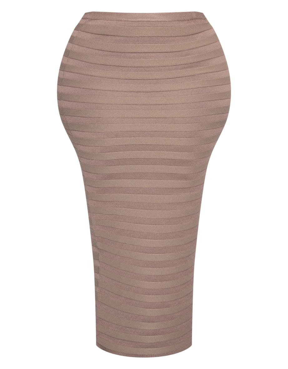Plus Khaki Wide Rib Knit Skirt - 4