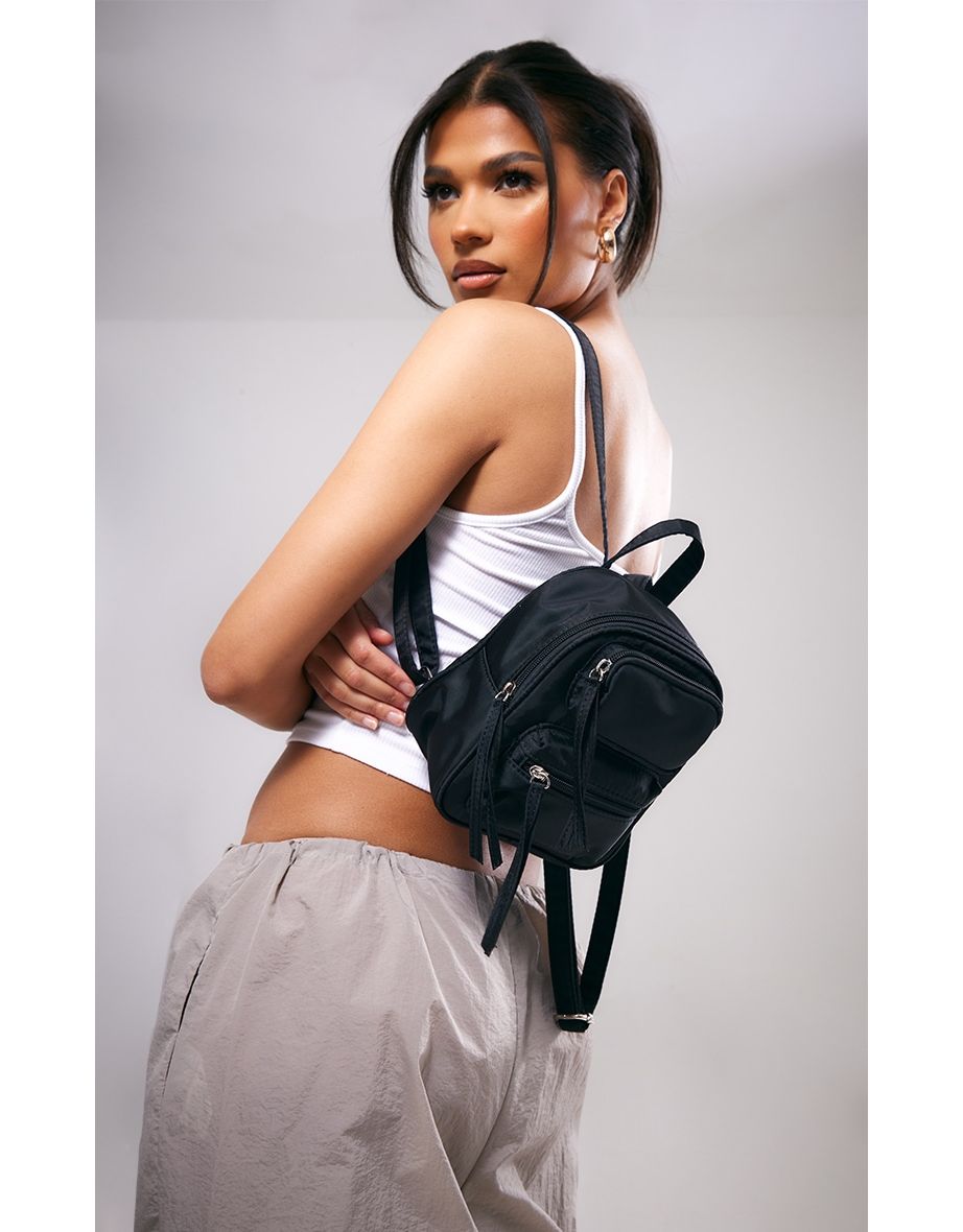 Shop Black Nylon Pocket Mini Backpack Online in Oman VogaCloset