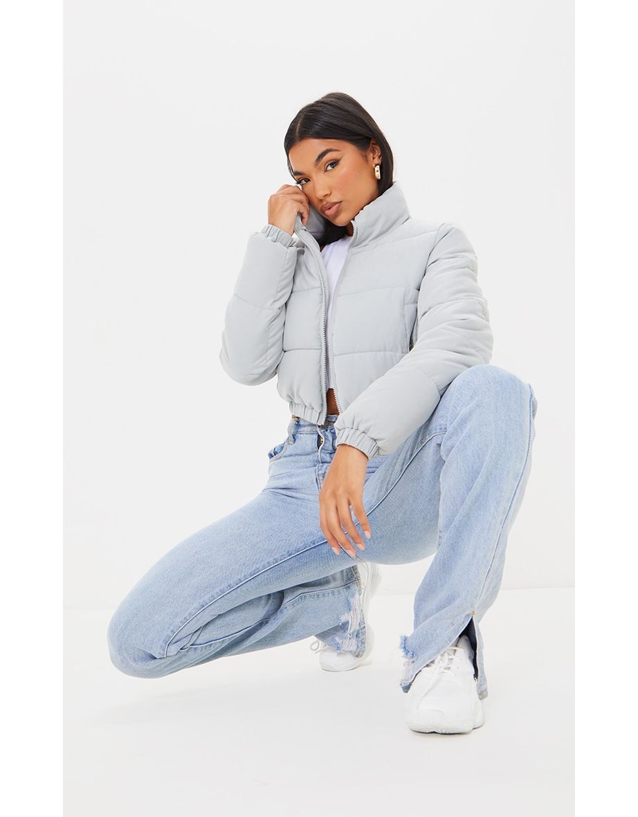 Peach skin cropped puffer jacket top