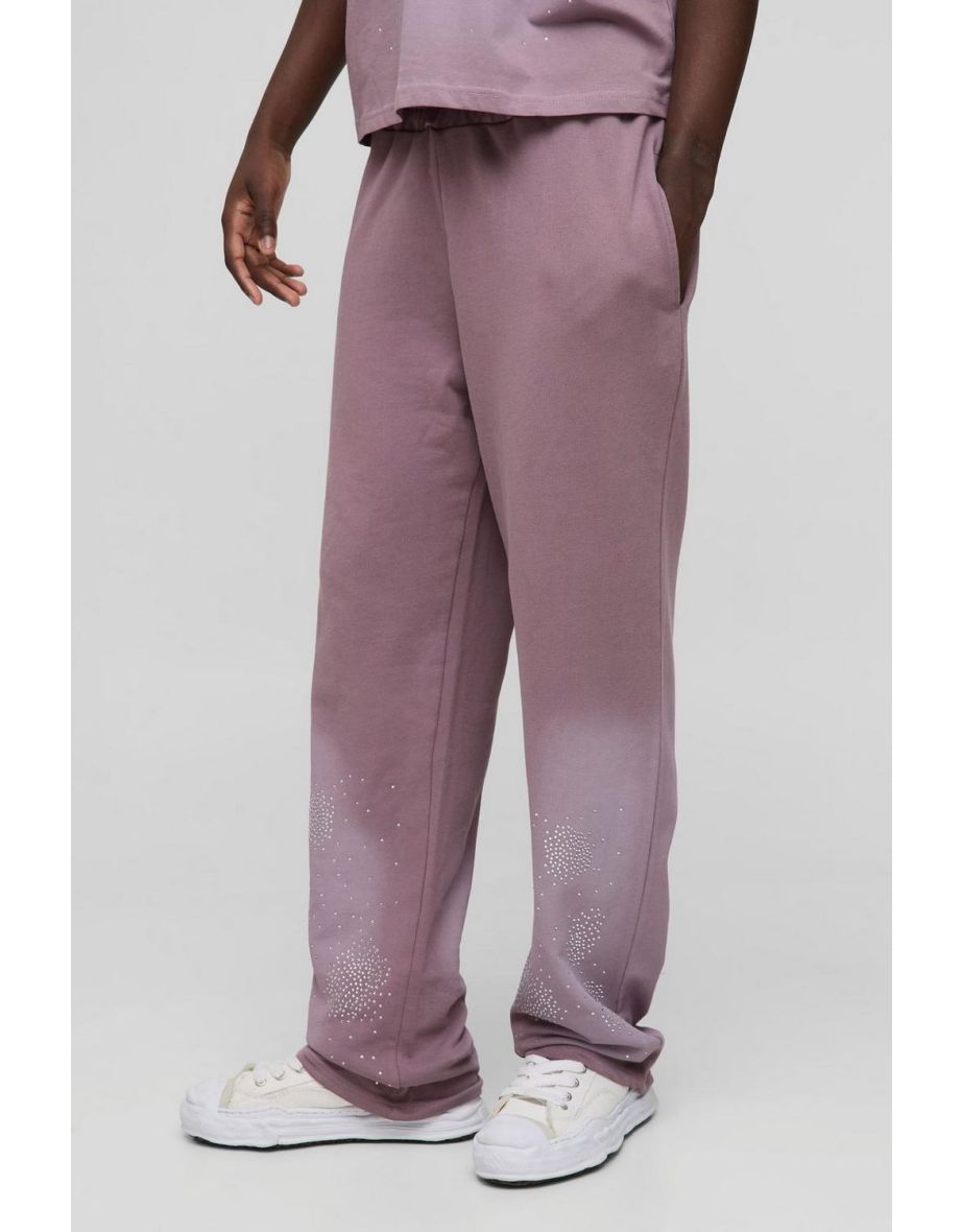 Relaxed Fit Washed Rhinestone Joggers - purple