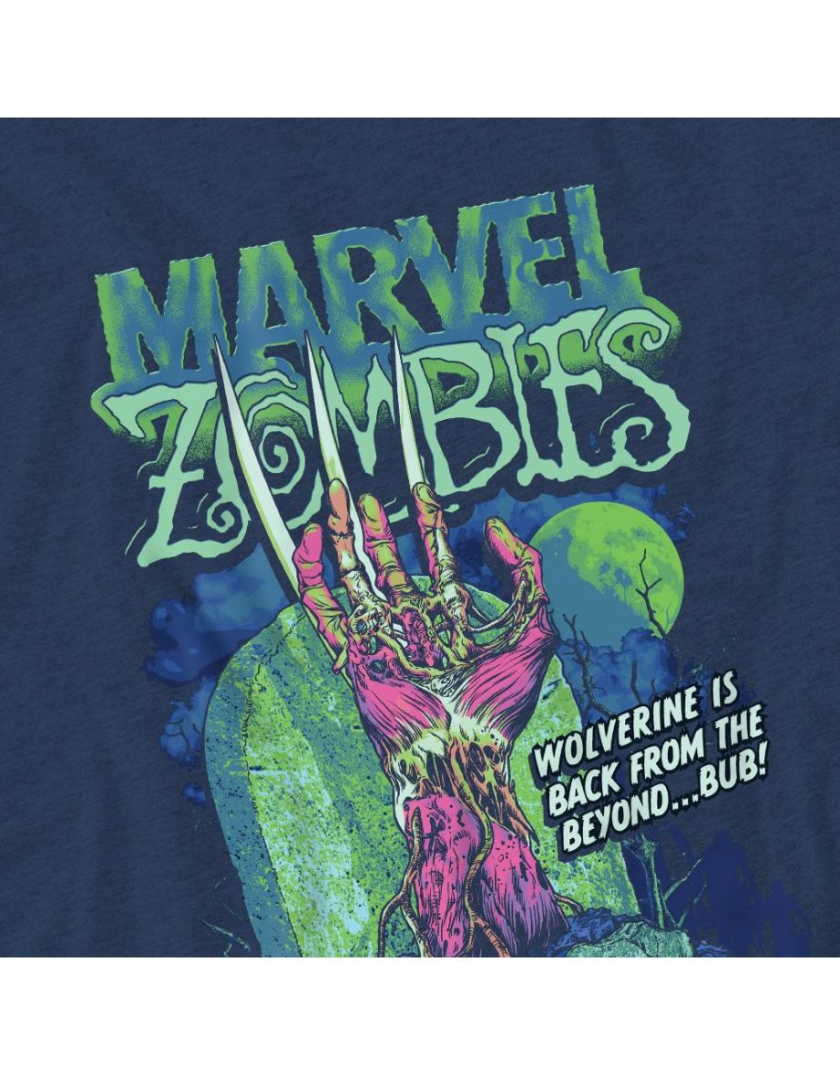 Marvel Zombies Unisex Adult Wolverine Grave T-Shirt - Heather Navy - 3