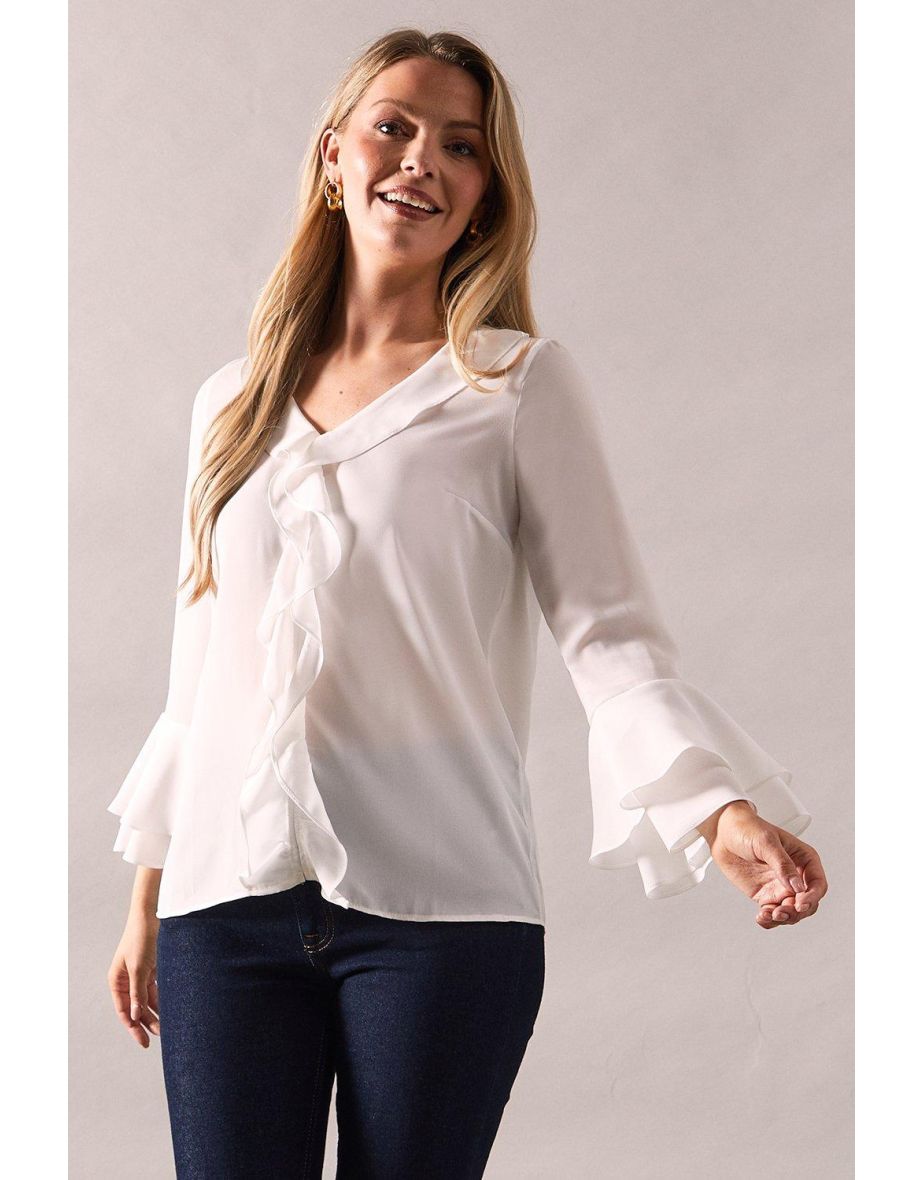 Ruffle Front Flute Sleeve Blouse - 3