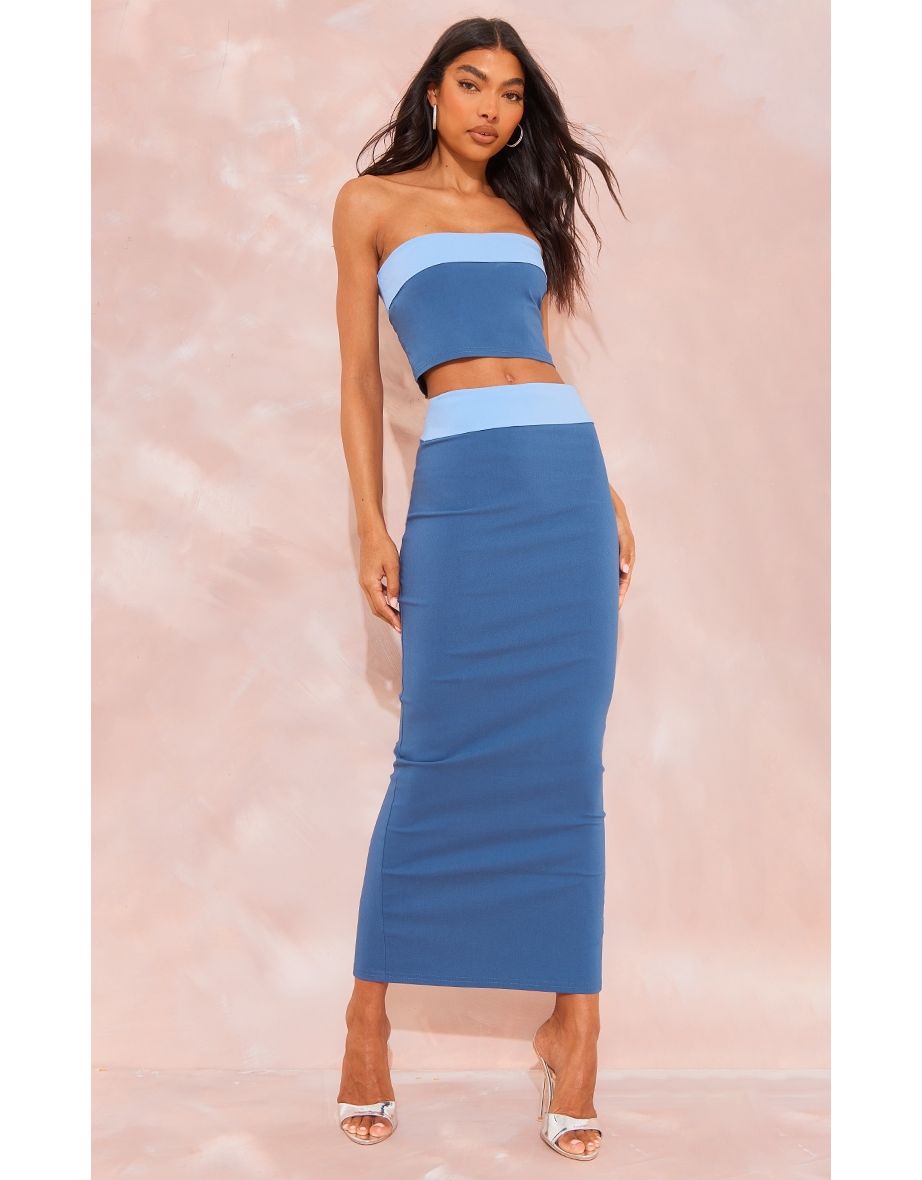 Tall Blue Contrast Fold Over Bandeau Top
