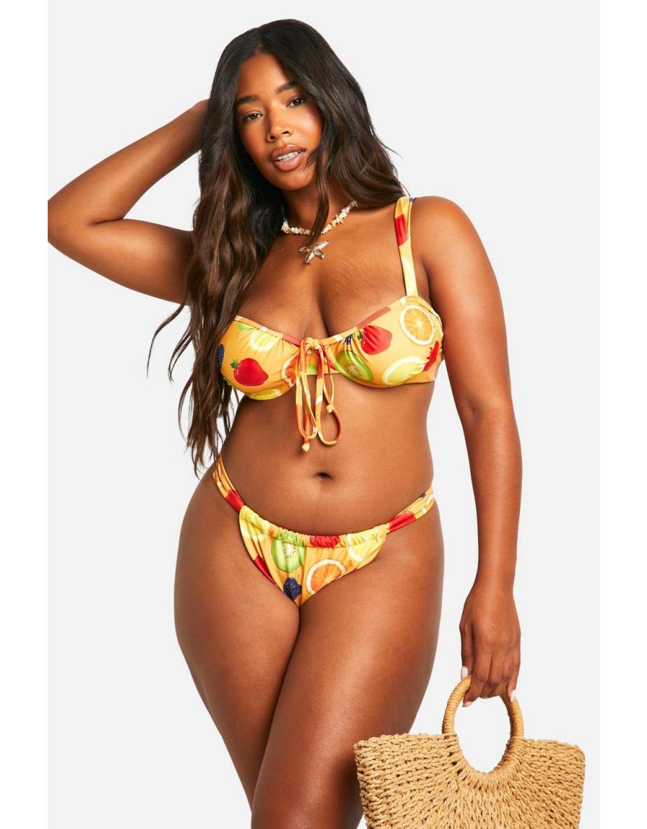 Plus Fruit Print Cupped Bikini Top - orange