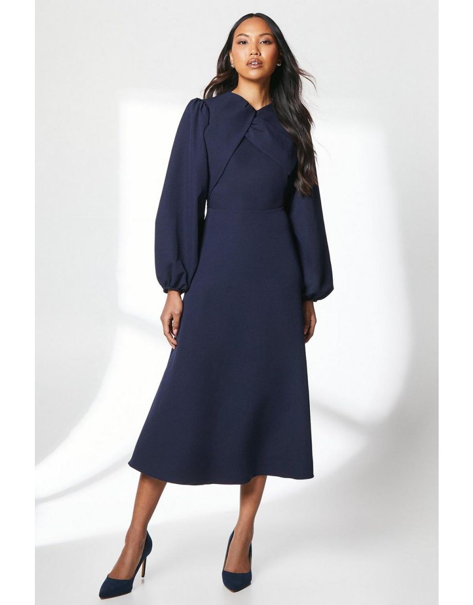 Structured Bow Detail Crepe Midi Dress