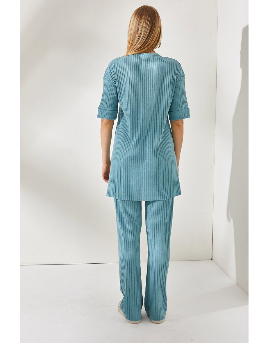 Women's Mint Green Short Sleeve Tops and Bottoms Lycra Suit - 4