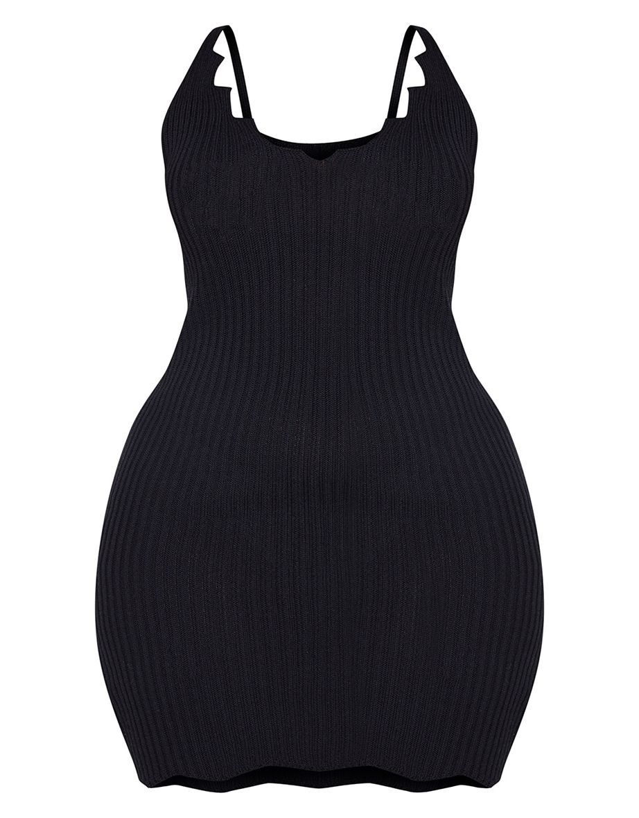 Plus Black Knit Scallop Edge Detail Bodycon Dress - 4