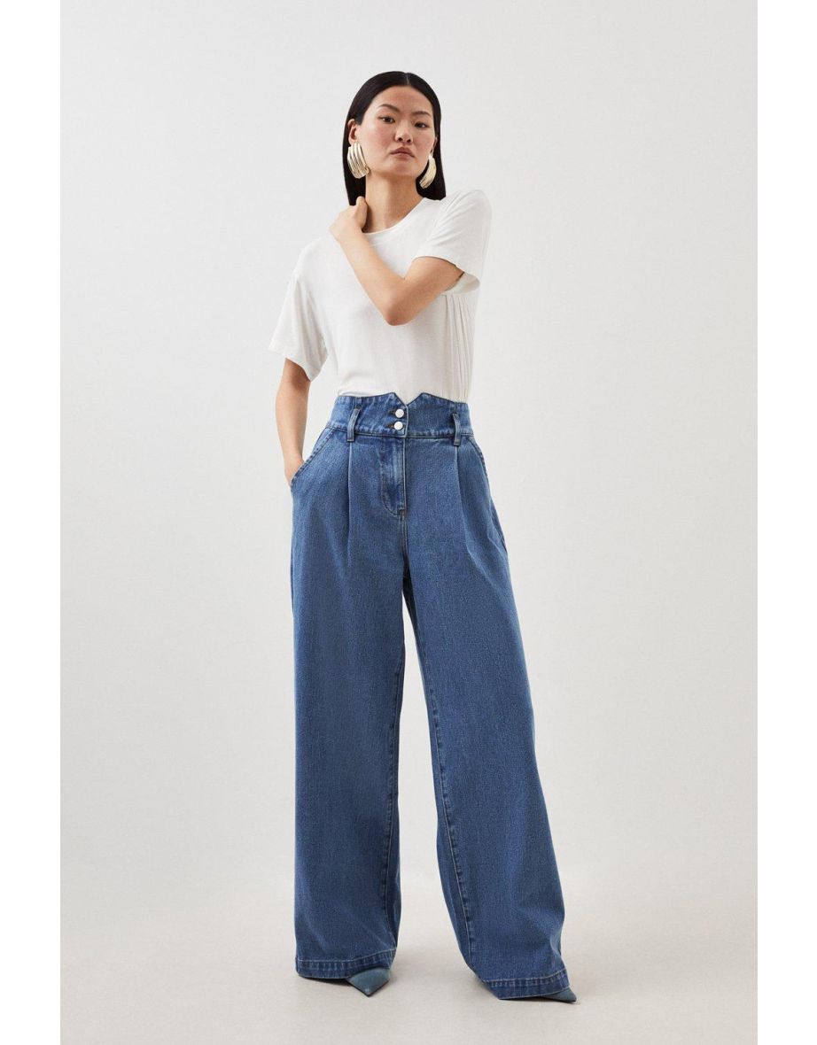 Denim Indigo Wide Leg Trousers