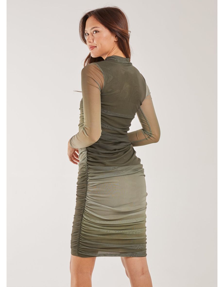 Long Sleeve Ombre Mesh Midi Dress - 4