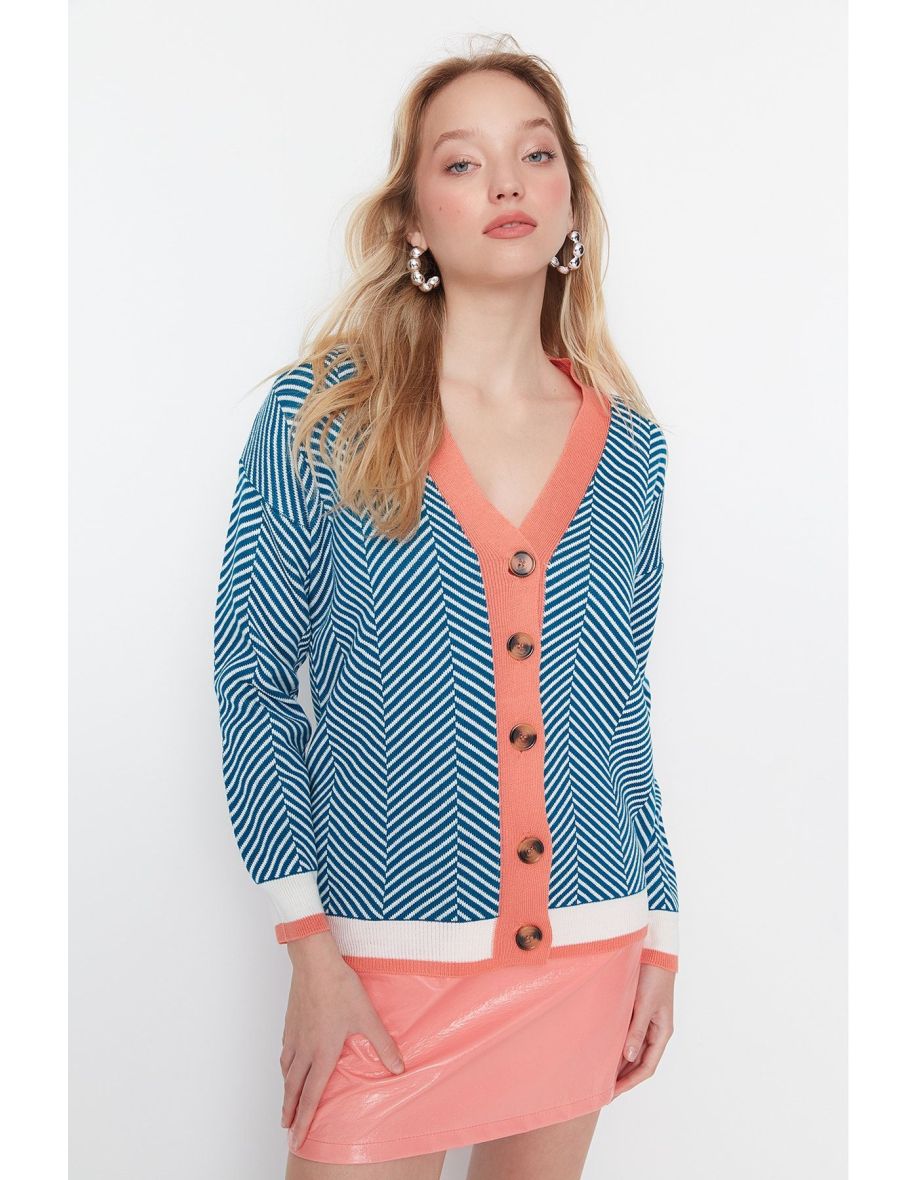 Petrol Buttons Oversized Knitwear Cardigan