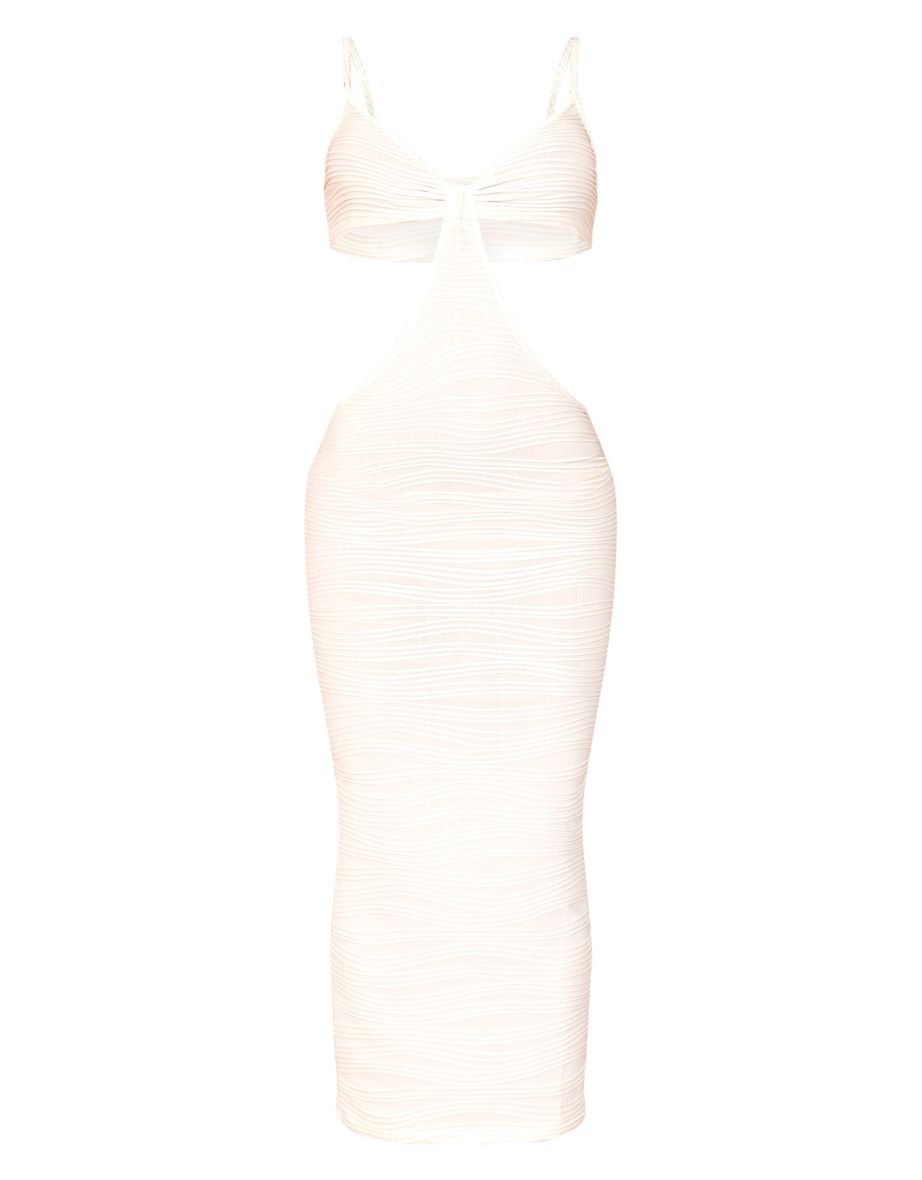 Cream Textured Cut Out Knot Detail Strappy Maxi Dress - 4