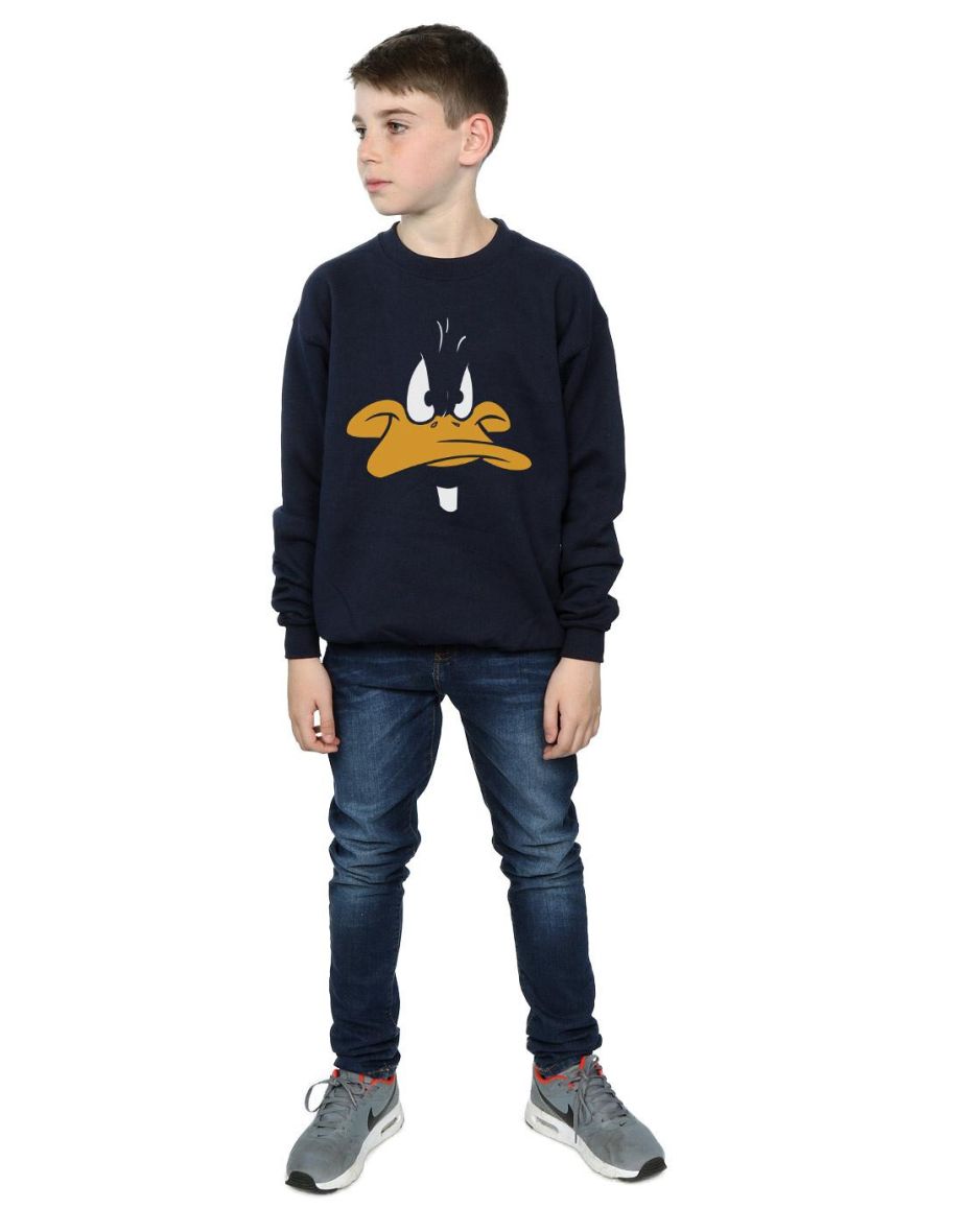 Looney Tunes Boys Daffy Duck Big Face Sweatshirt - Navy Blue - 3