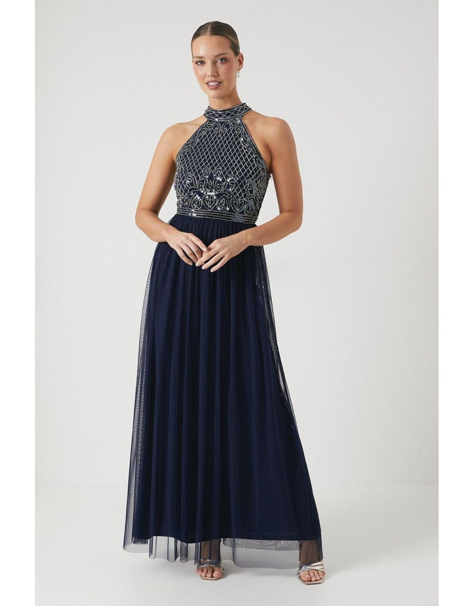 Baroque Embellished Halter Bridesmaids Dress