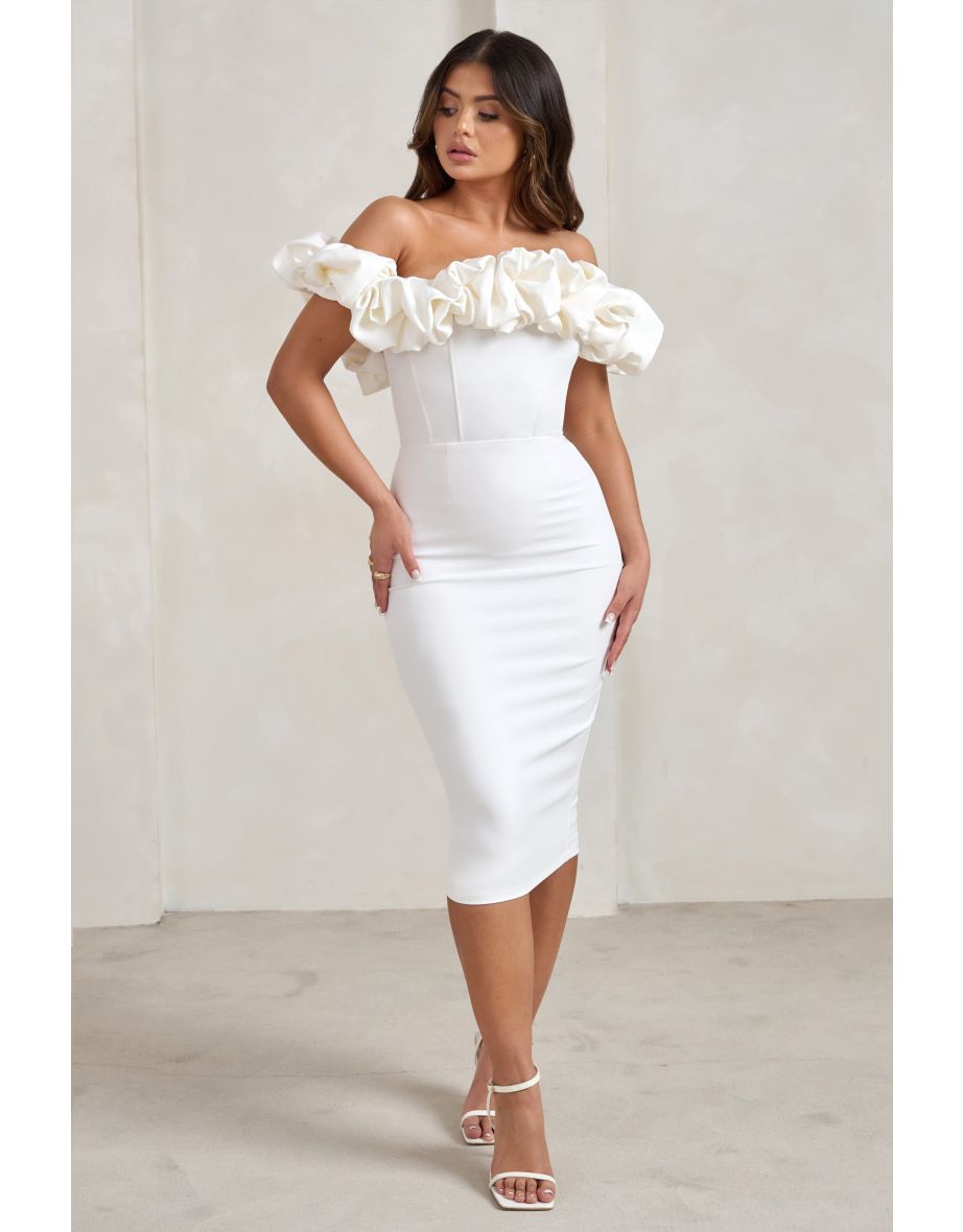 White bardot midi dress outlet