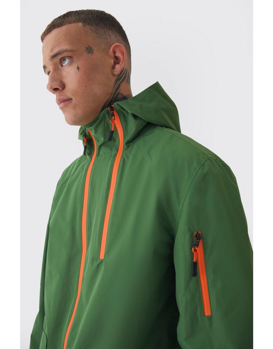 Tall Double Zip Hooded Windbreaker In Khaki - khaki - 2