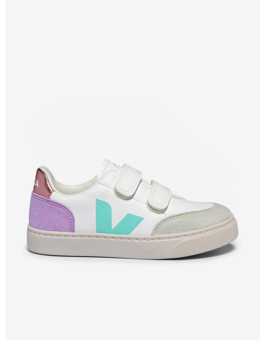 Girls Leather V-12 Trainers in White - 4