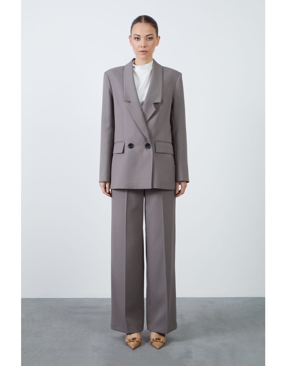 High-Waisted Gray Women's Suit with Wide-Leg Pants