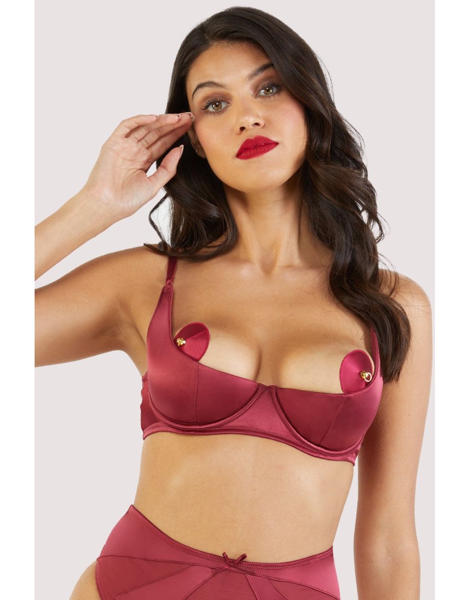 Etta Red Satin Quarter Cup Bra