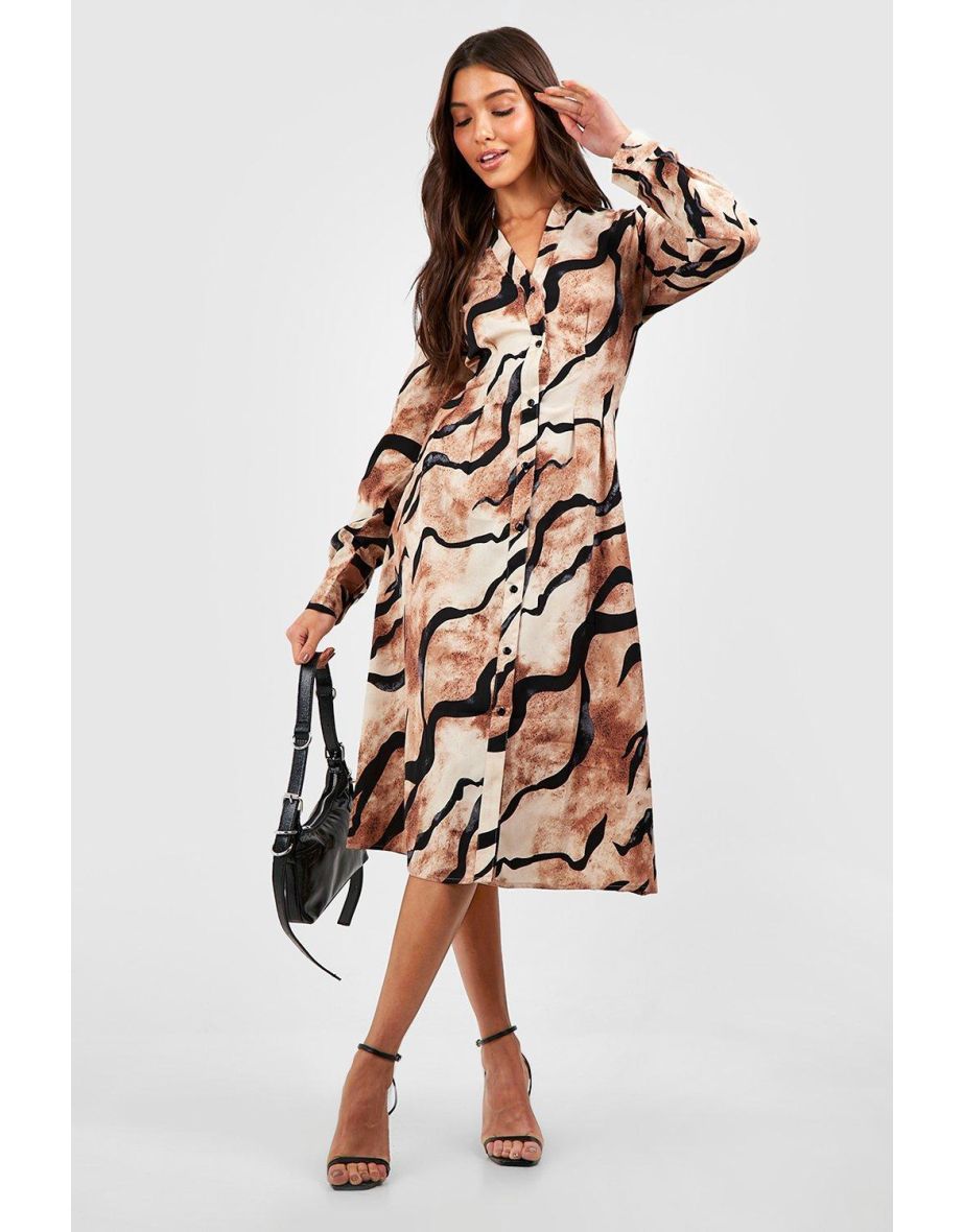 Shop Animal Print Oversized Shirt Midi Dress tan Online in Qatar VogaCloset