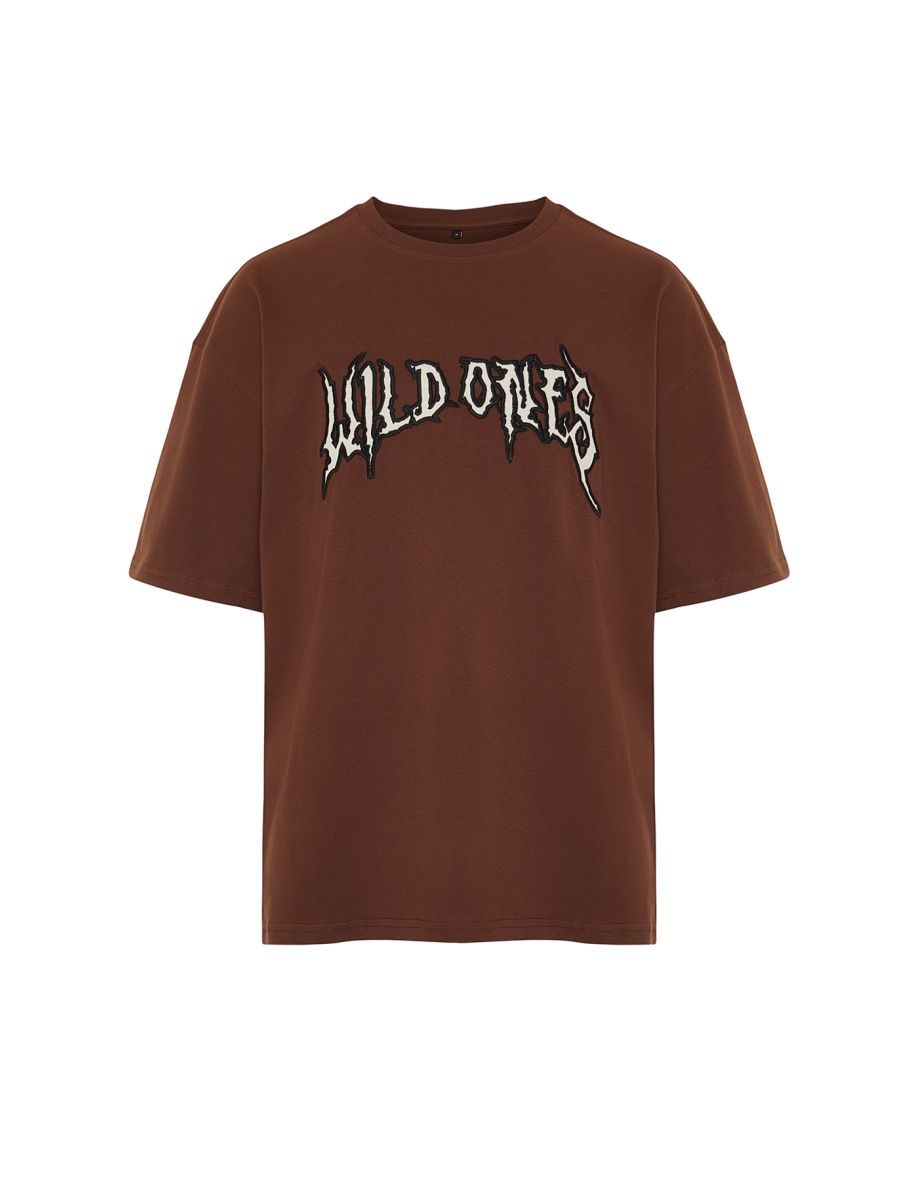 Brown Men's Oversize Custom Embroidered 100% Cotton T-Shirt - 7