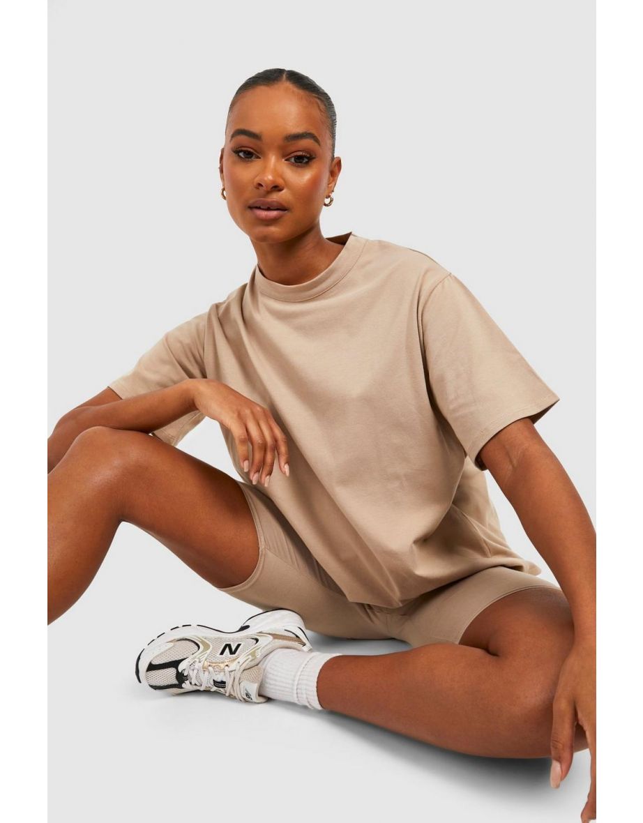 Tall Basic Cotton Blend Oversized Short Sleeve T-shirt - sand