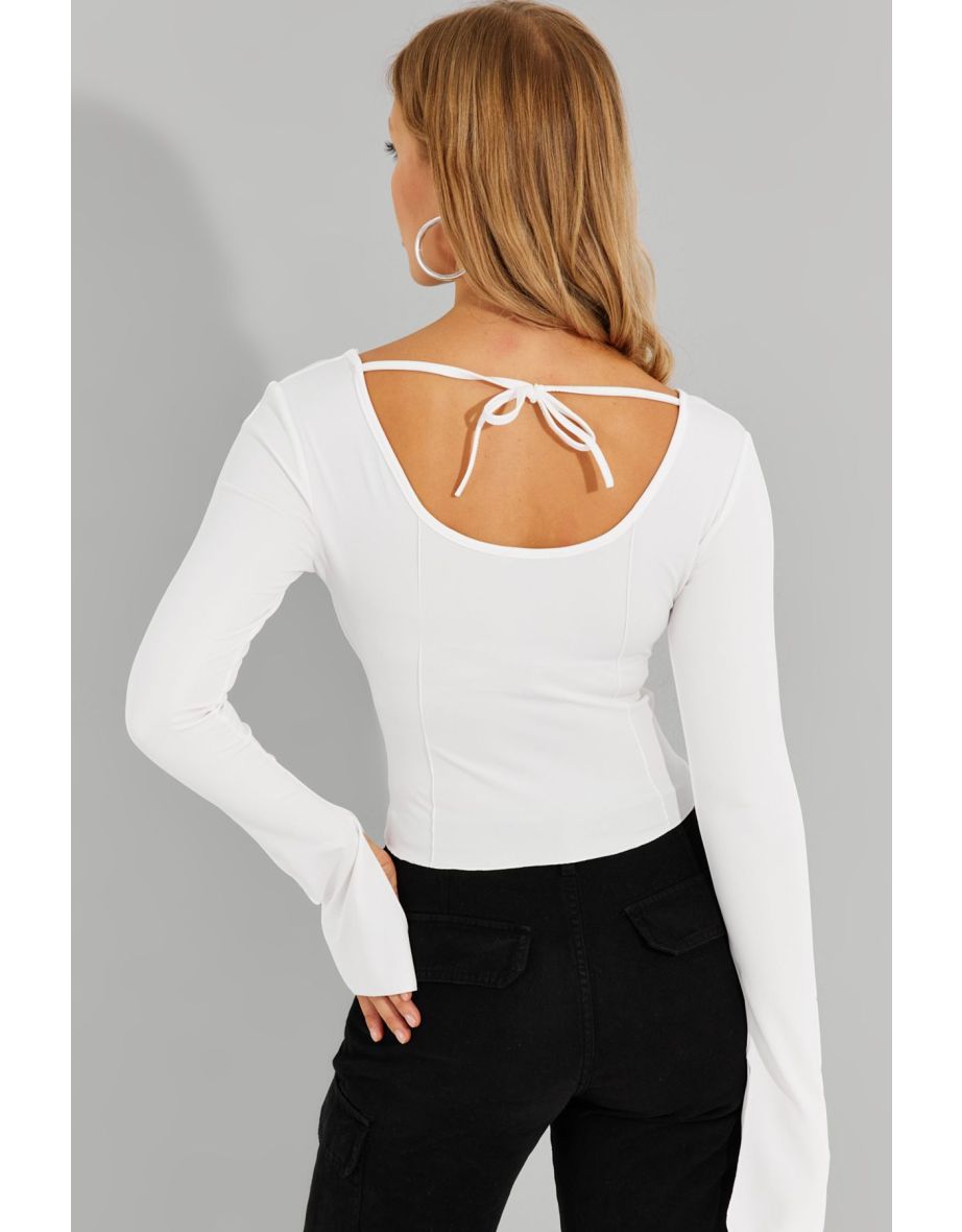 Women's White Front Back U Crop Blouse - 4