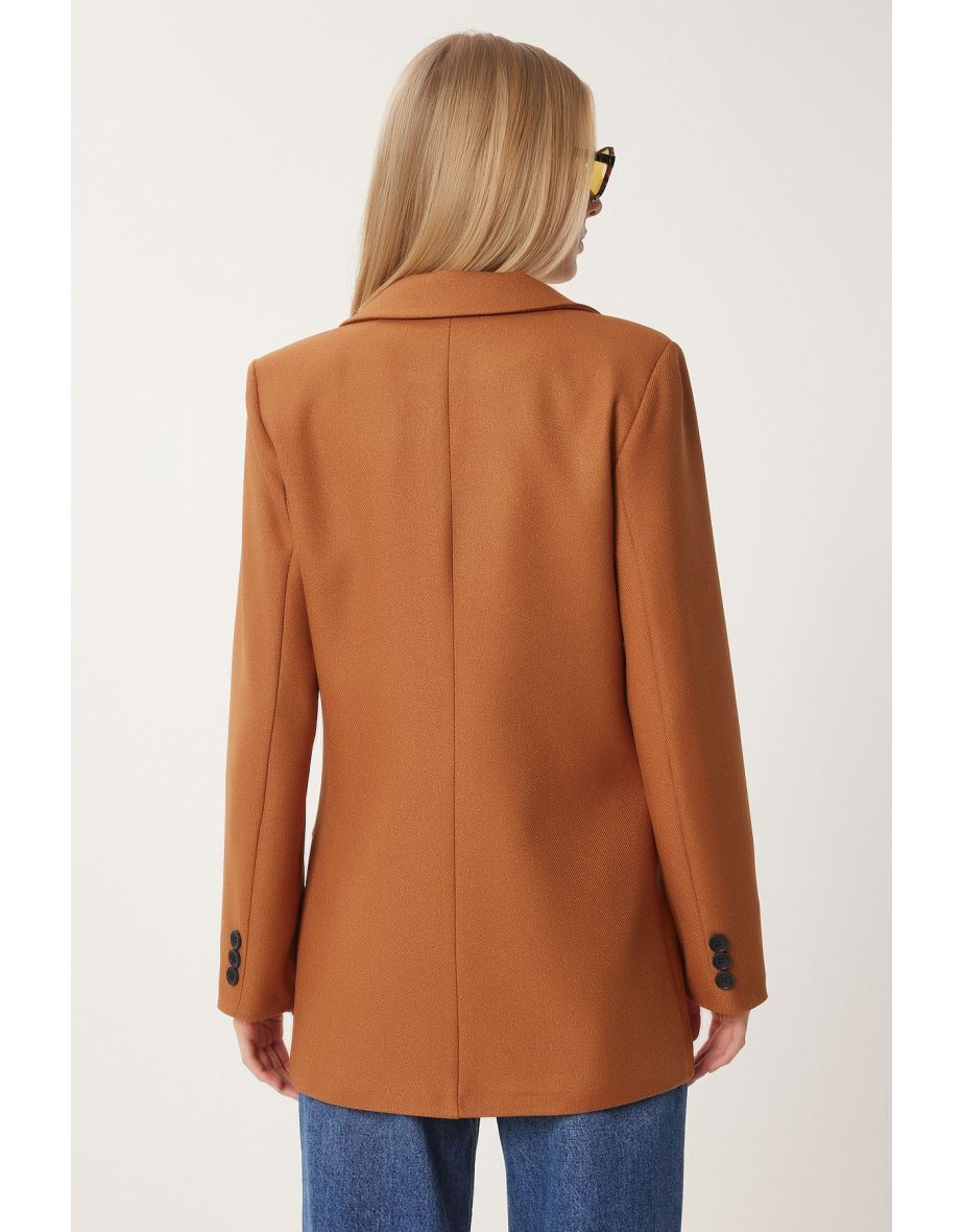 Women's Tan Padded Woven Blazer Jacket - 6
