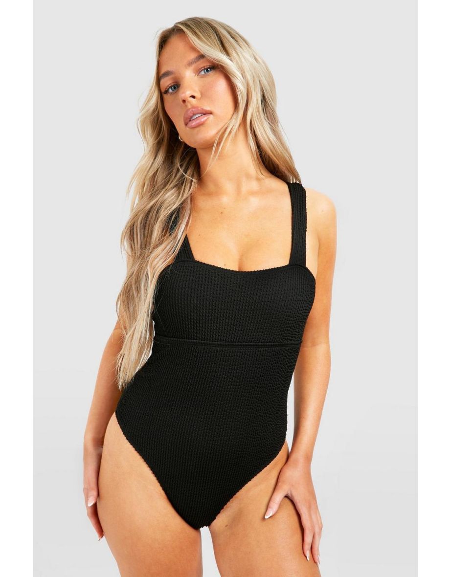 Crinkle Strappy Swimsuit - black