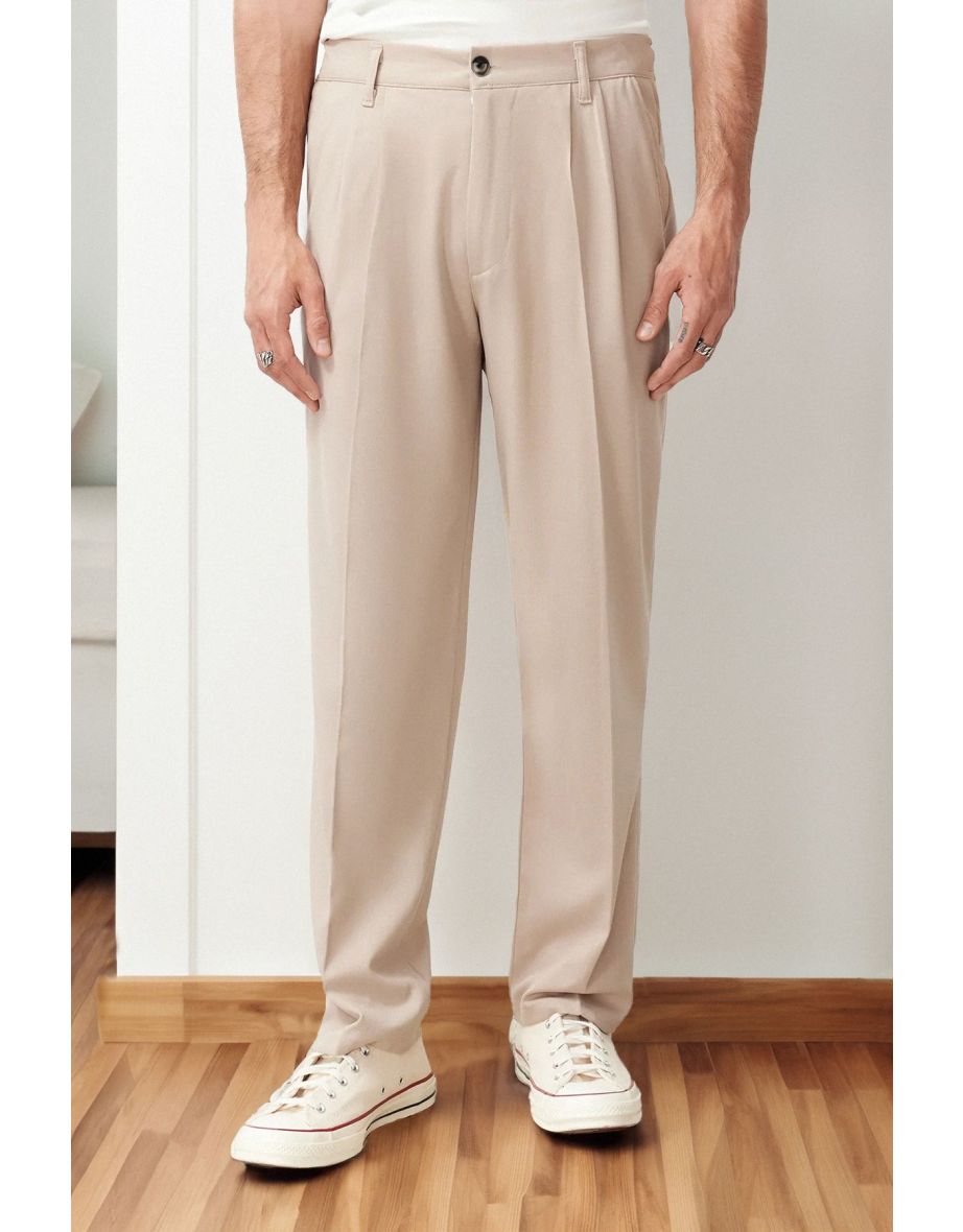 Beige Baggy Fit Trousers - 8