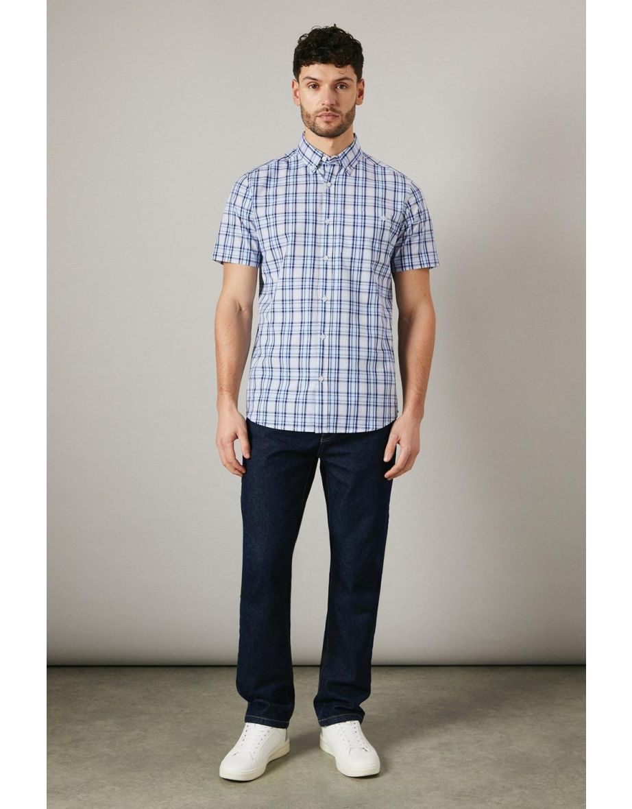 White Graph Check Short Sleeve Shirt