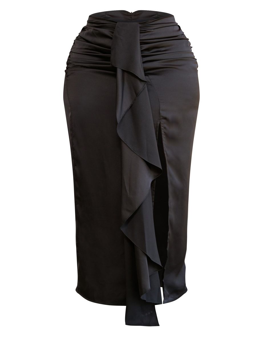 Plus Black Drape Front Maxi Skirt - 4