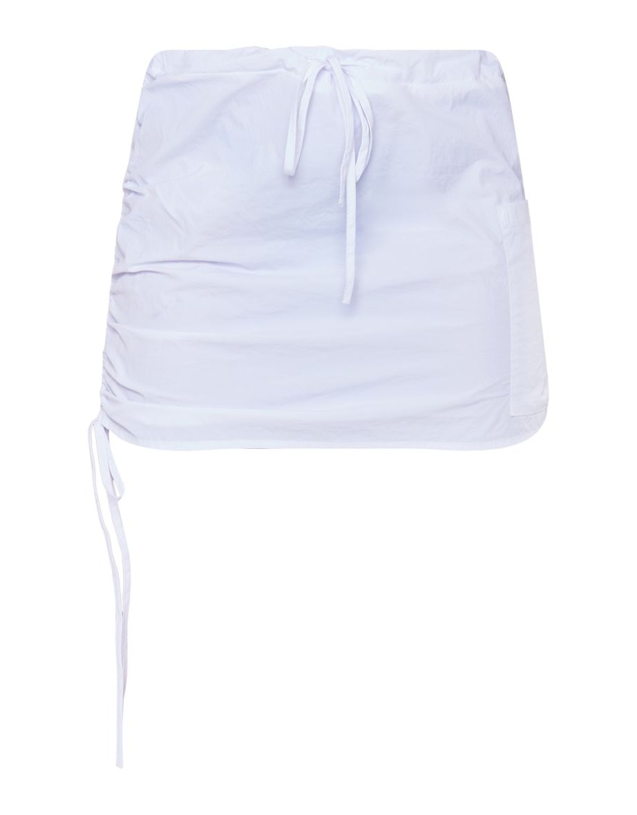 White Parachute Ruched Side Drawstring Waist Micro Mini Skirt - 5