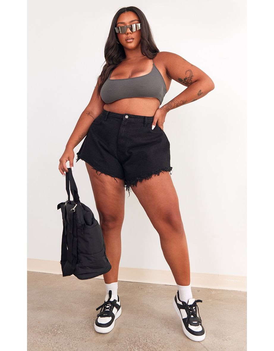 Plus Black Floaty Denim Shorts