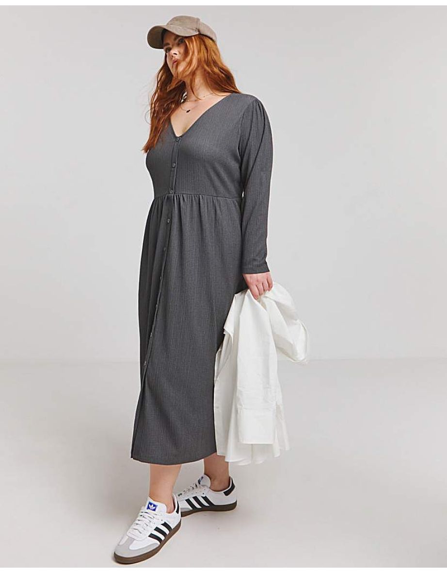 Charcoal Waffle Button up Midi Dress