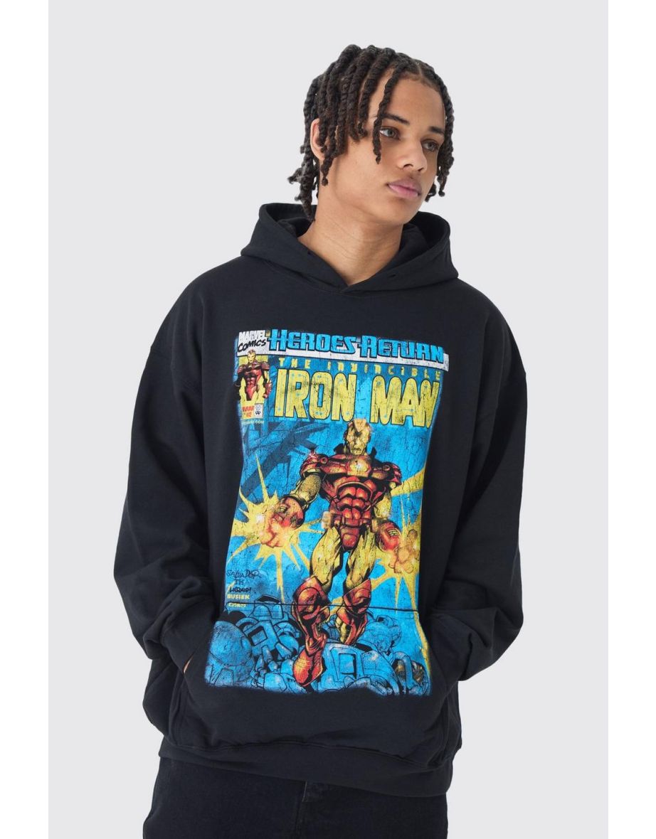 Shop Oversized Iron Man Marvel License Print Hoodie black Online in Oman VogaCloset