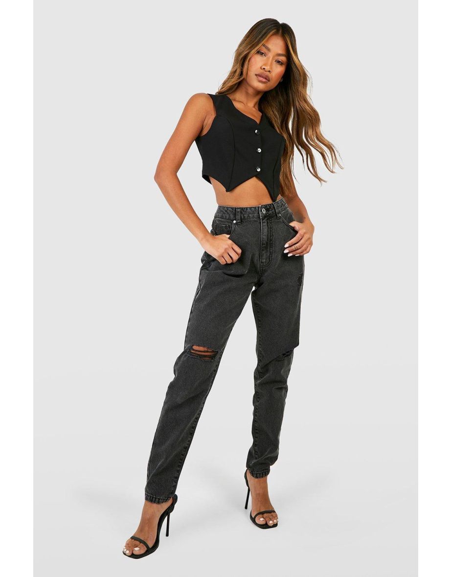 Washed black mom jeans discount
