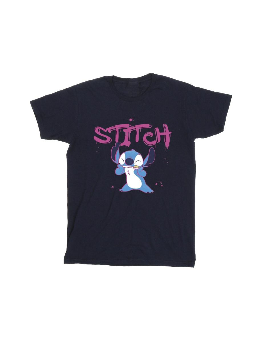 Disney Boys Lilo And Stitch Graffiti T-Shirt - Navy Blue