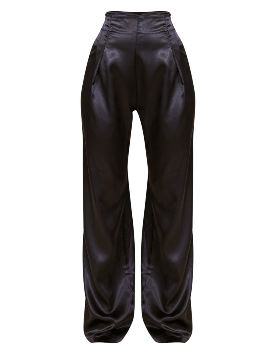 Petite Black Tie Detail Satin Flares - 4