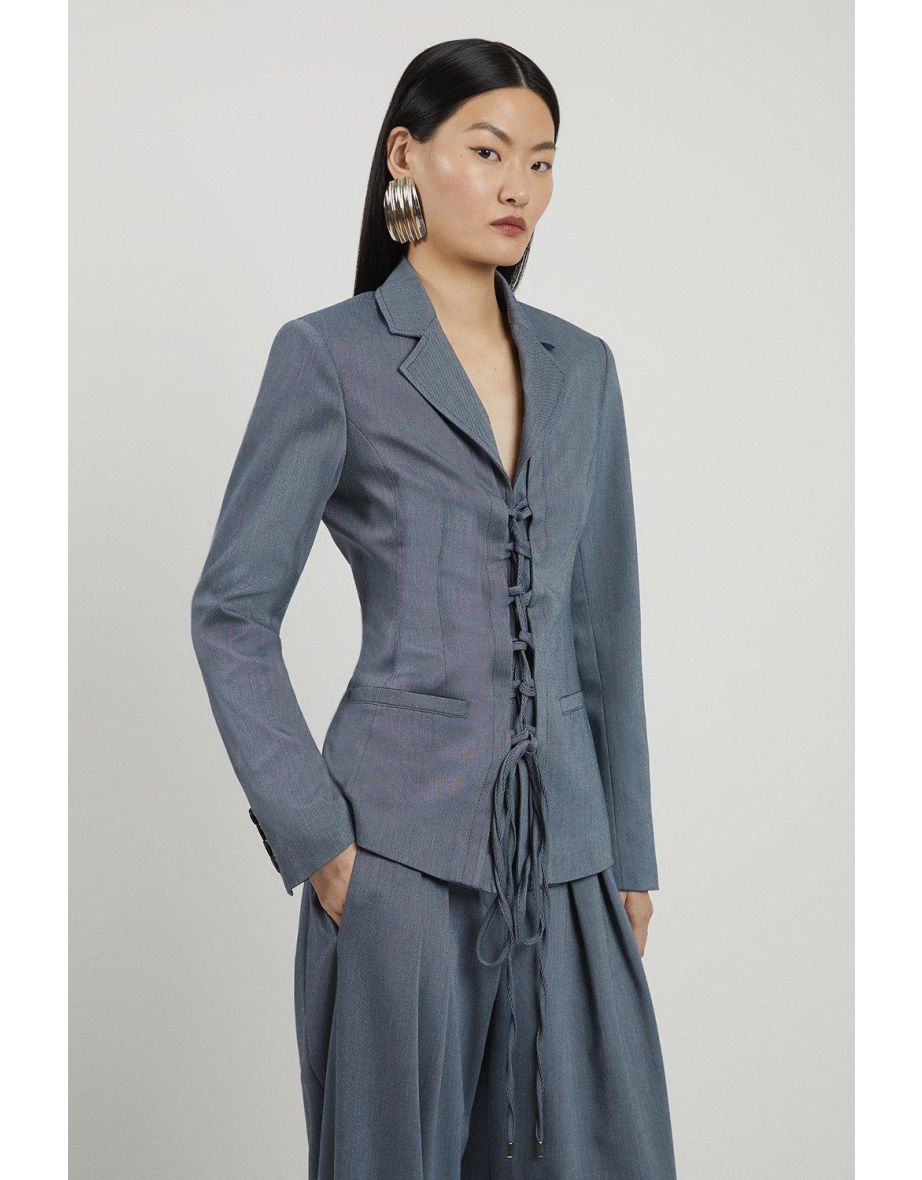 Shop Corseted Tie Detail Front Tailored Longline Blazer Online in Saudi Arabia VogaCloset