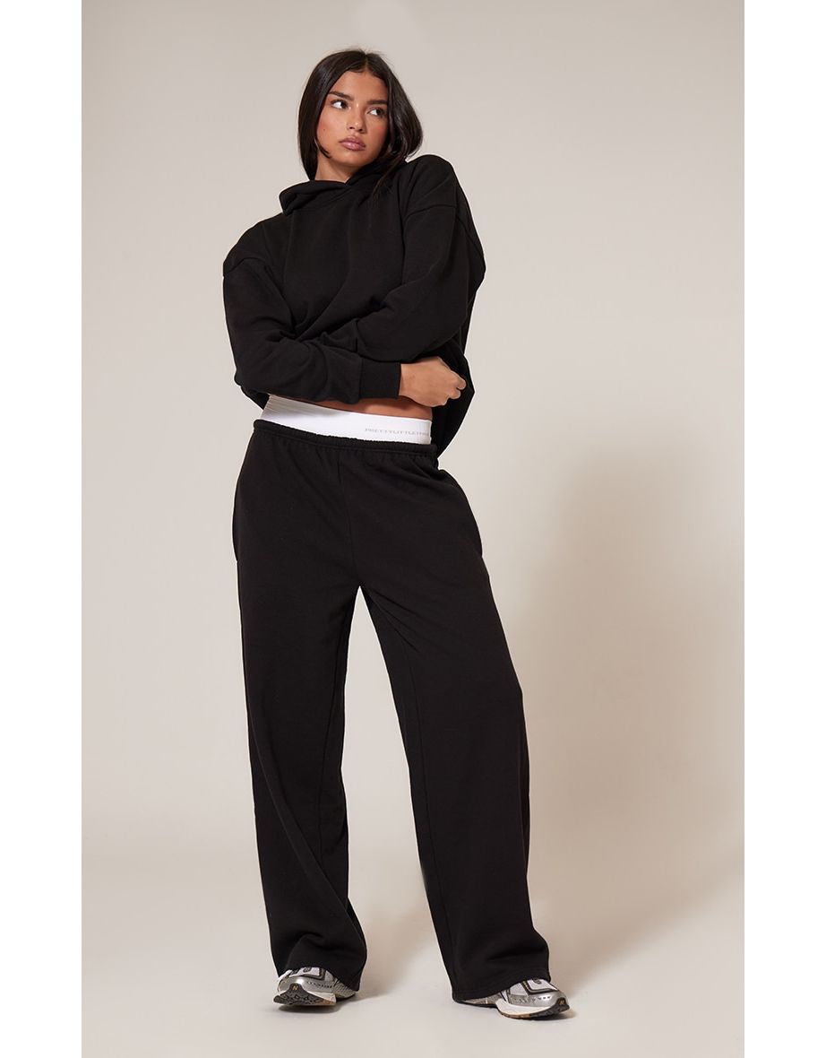 Black Premium Thin Waistband Straight Leg Sweat Joggers