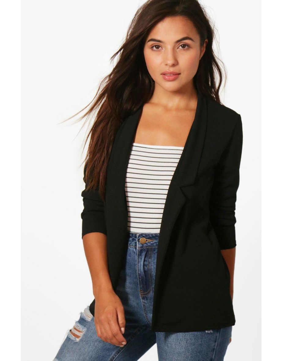Petite Kate Notch Detail Oversized Boyfriend Blazer - BLACK