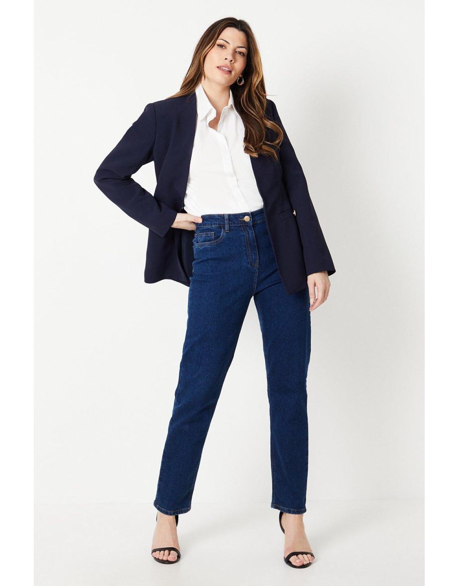 Collarless Button Detail Edge To Edge Jacket