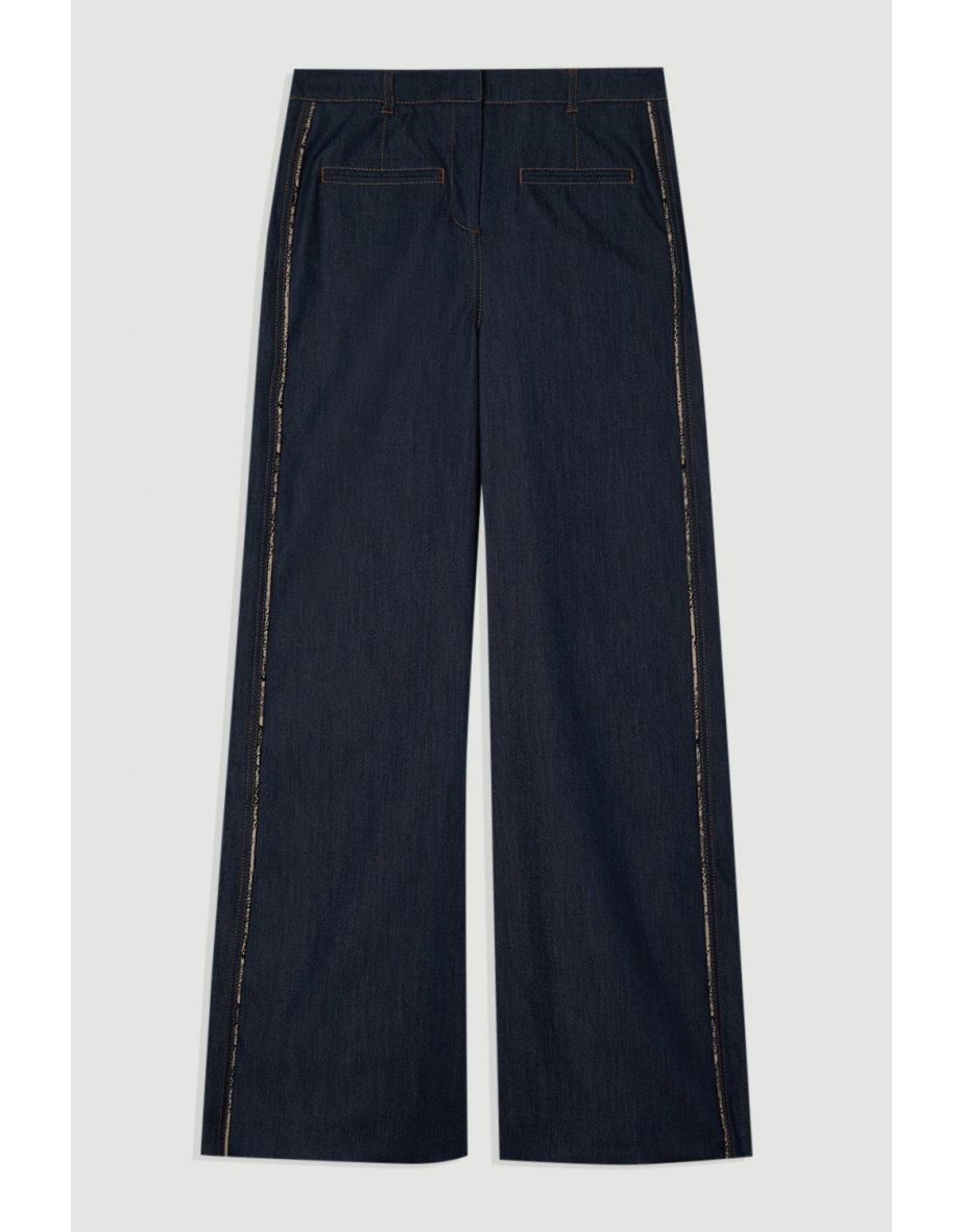 Archive Collection - Tailored Denim Belted Pocket Detail Wide Leg Trousers - 2